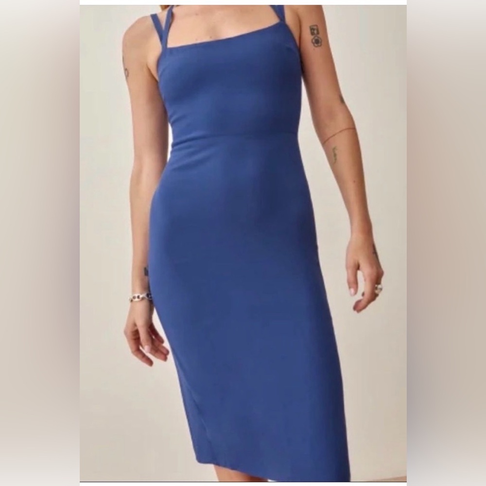 Reformation Skyla Dress Caspian Blue 8 - Picture 2 of 9